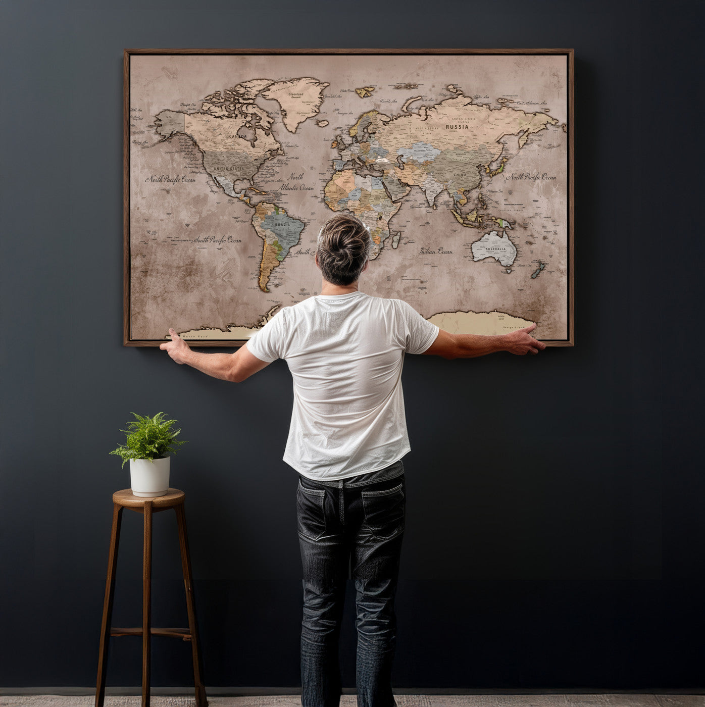 91471273-MGV-CV-36X24 - World Map Wall Art Canvas Print, Modern Decorative Framed Map Artwork Prints for Living Room, Office, Bedroom Wall Decor