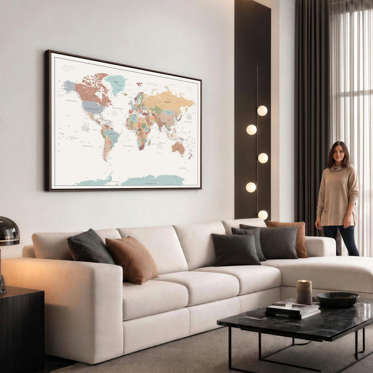 63447567-MGV-CV-36X24 - Pastel Colors World Map Wall Art Canvas Print