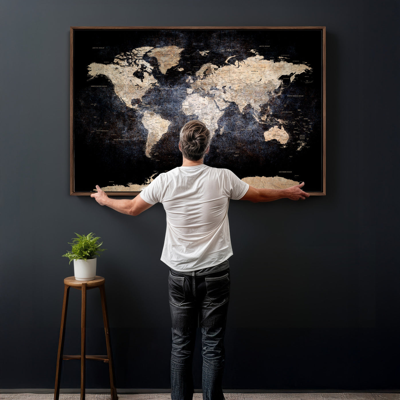56713386-MGV-CV-36X24 - World Map Wall Art Canvas Print, Modern Decorative Framed Map Artwork Prints for Living Room, Office, Bedroom Wall Decor