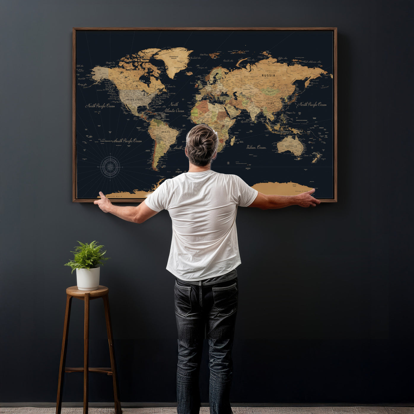 87280374-MGV-CV-36X24 - World Map Wall Art Canvas Print, Modern Decorative Framed Map Artwork Prints for Living Room, Office, Bedroom Wall Decor