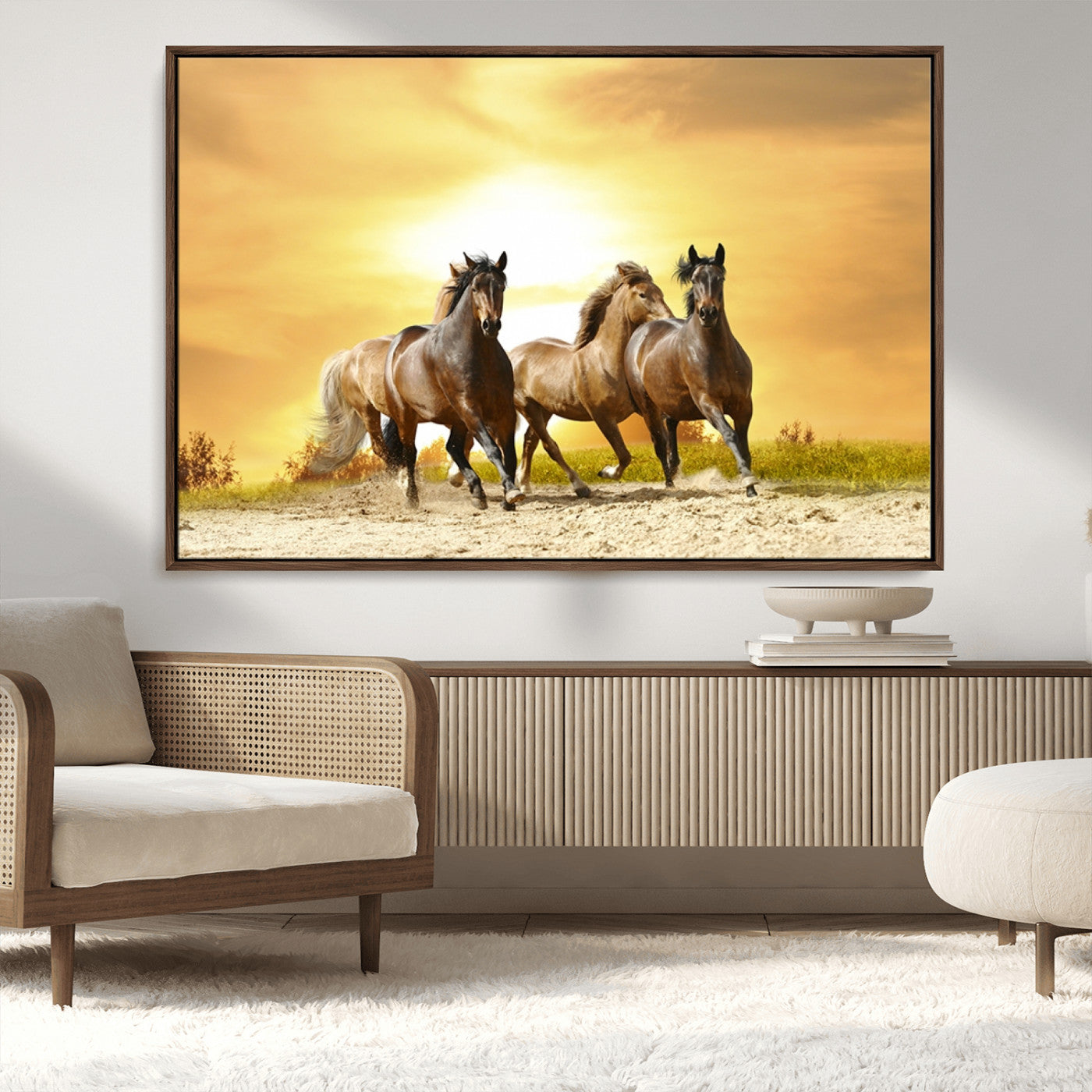 -Wild Horses Wall Art Canvas Print – Framed Galloping Herd Animal Artwork for Home, Office, Living Room, Guest Room