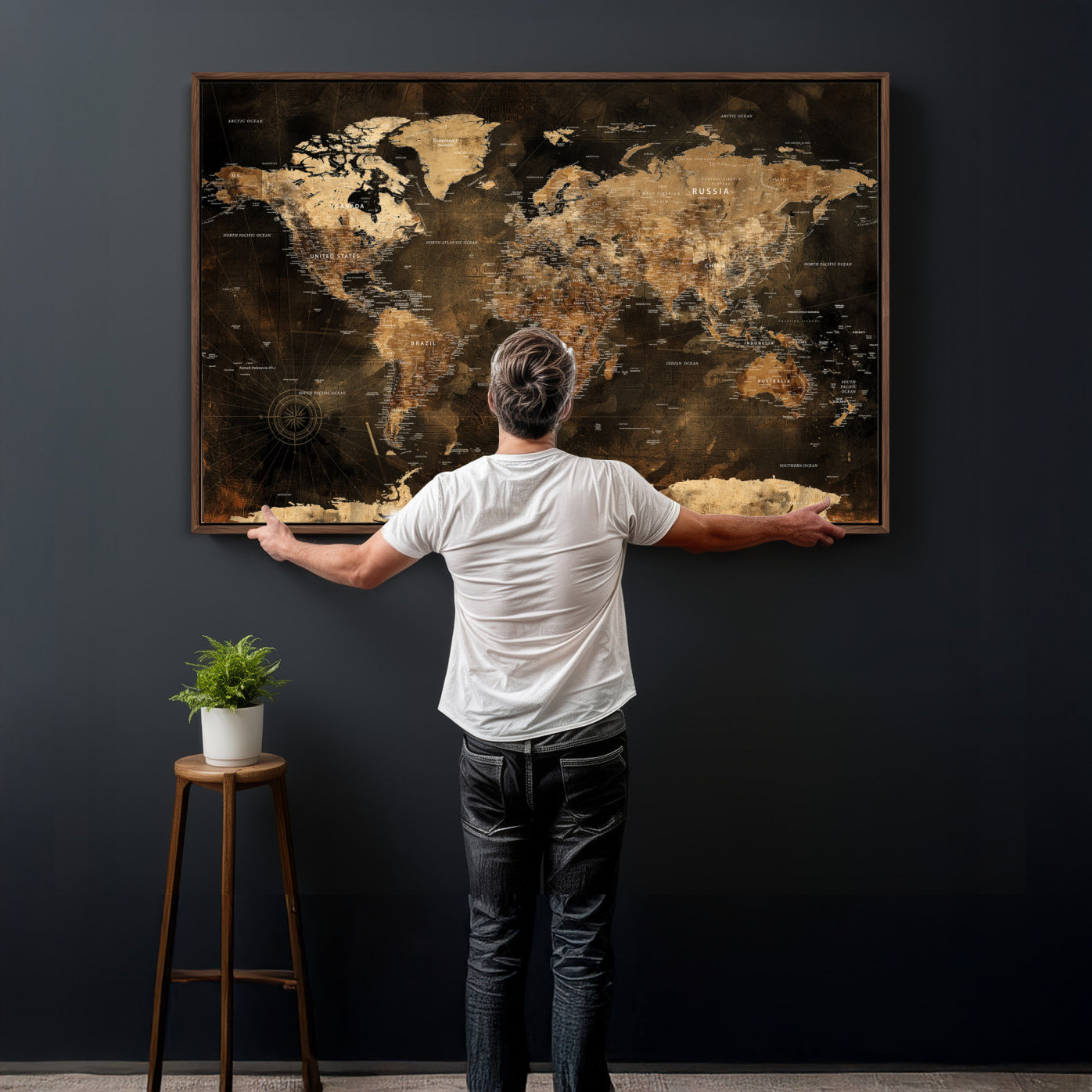 97742922-MGV-CV-36X24 - World Map Wall Art Canvas Print, Modern Decorative Framed Map Artwork Prints for Living Room, Office, Bedroom Wall Decor