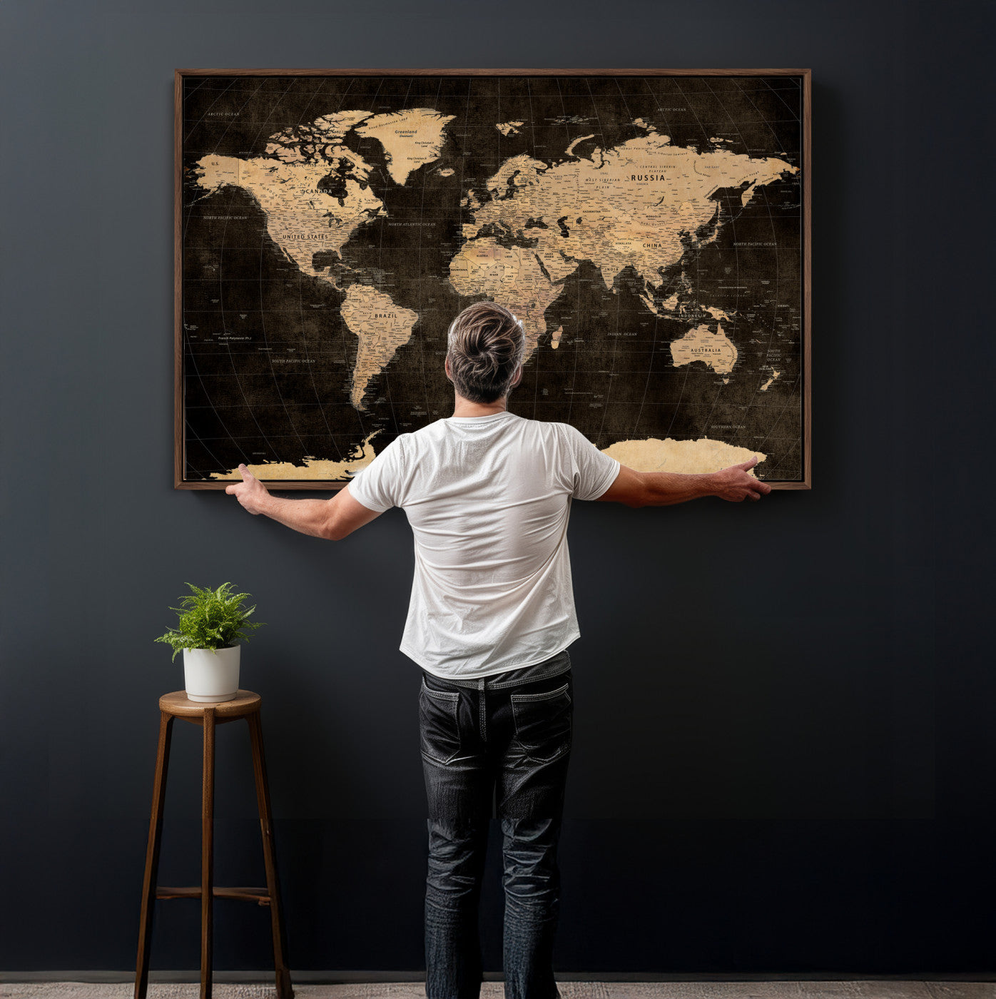 17790470-MGV-CV-36X24 - World Map Wall Art Canvas Print, Modern Decorative Framed Map Artwork Prints for Living Room, Office, Bedroom Wall Decor