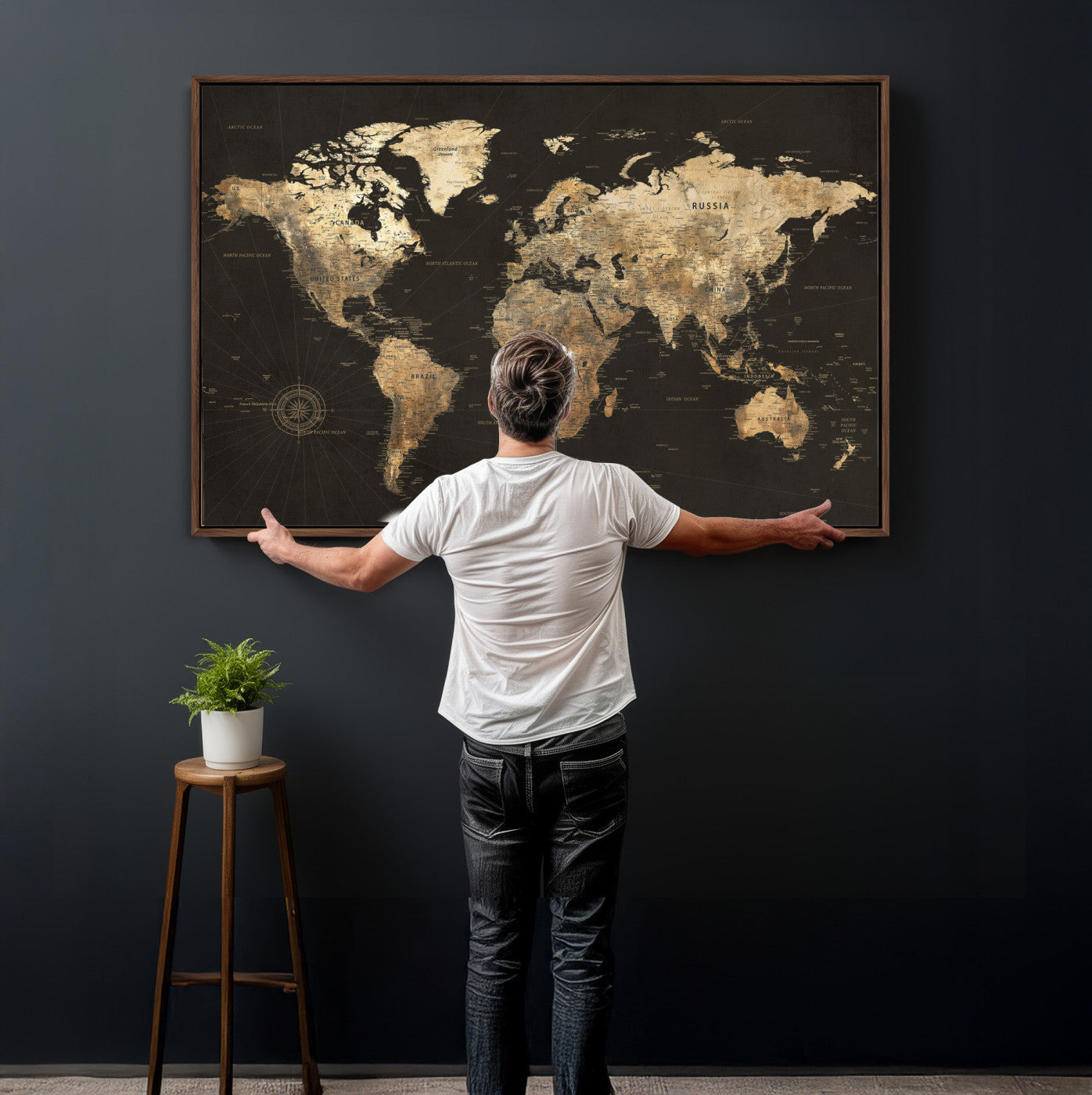 70985630-MGV-CV-36X24 - World Map Wall Art Canvas Print, Modern Decorative Framed Map Artwork Prints for Living Room, Office, Bedroom Wall Decor