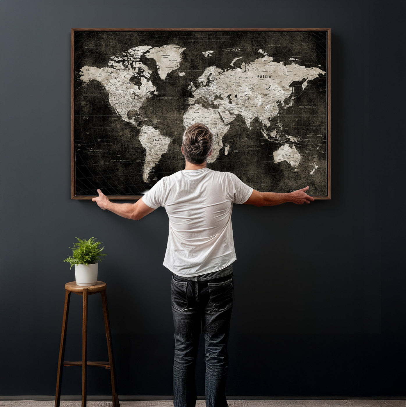 94581666-MGV-CV-36X24 - World Map Wall Art Canvas Print, Modern Decorative Framed Map Artwork Prints for Living Room, Office, Bedroom Wall Decor