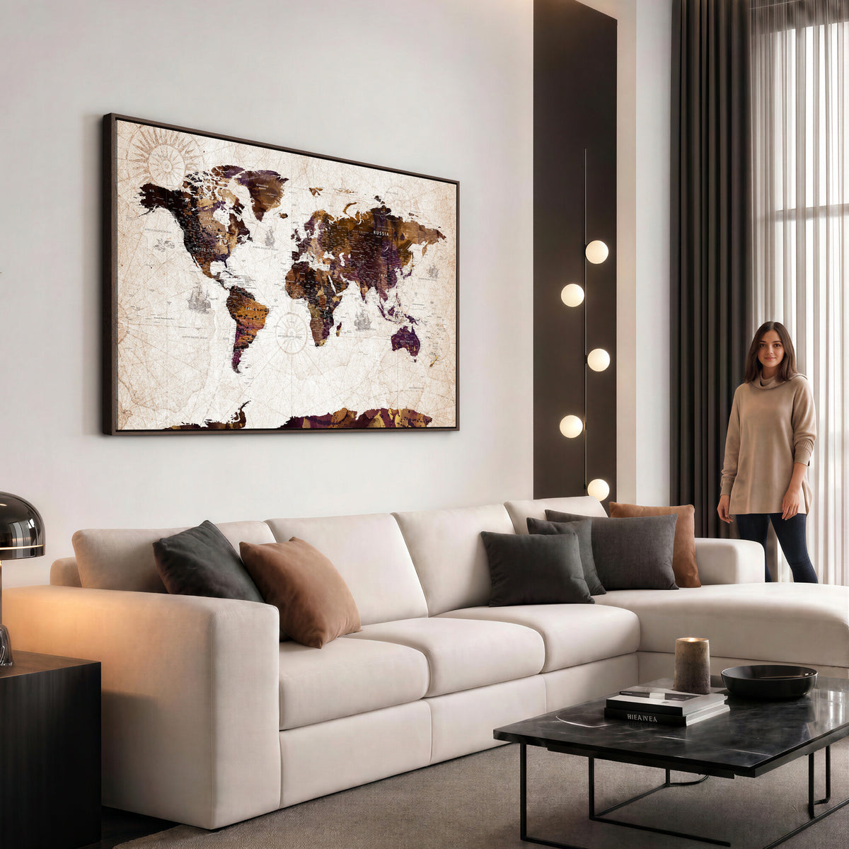 53400857-MGV-CV-36X24 - Blue Watercolor World Map Canvas Print – Framed Modern Wall