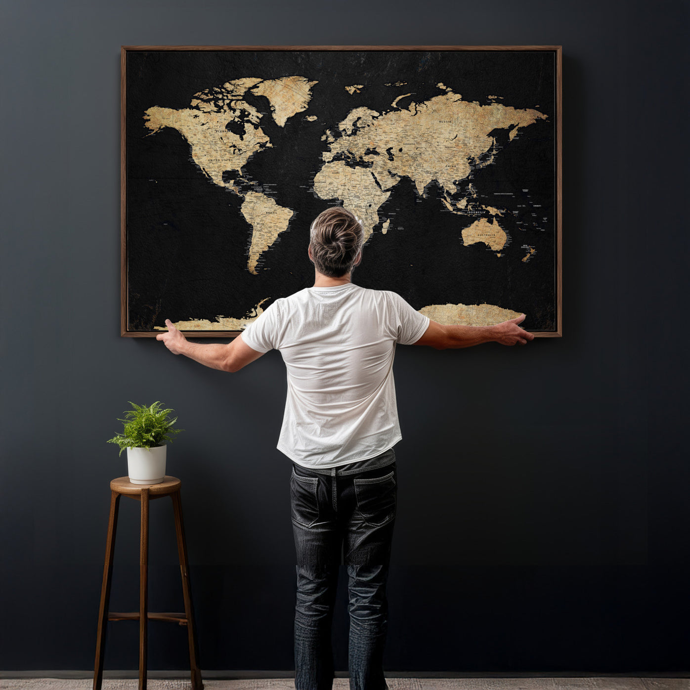 71518849-MGV-CV-36X24 - World Map Wall Art Canvas Print, Modern Decorative Framed Map Artwork Prints for Living Room, Office, Bedroom Wall Decor