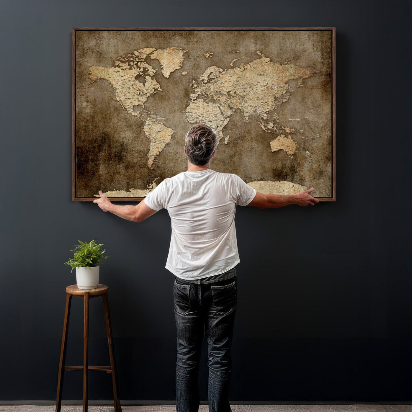 35847542-MGV-CV-36X24 - World Map Wall Art Canvas Print, Modern Decorative Framed Map Artwork Prints for Living Room, Office, Bedroom Wall Decor