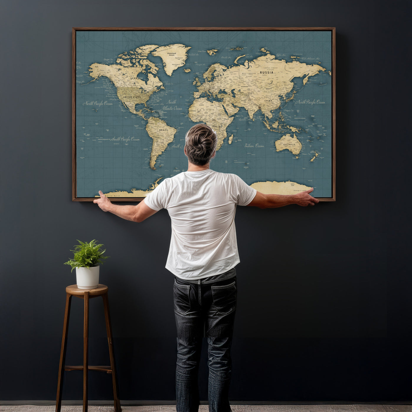 99599383-MGV-CV-36X24 - World Map Wall Art Canvas Print, Modern Decorative Framed Map Artwork Prints for Living Room, Office, Bedroom Wall Decor