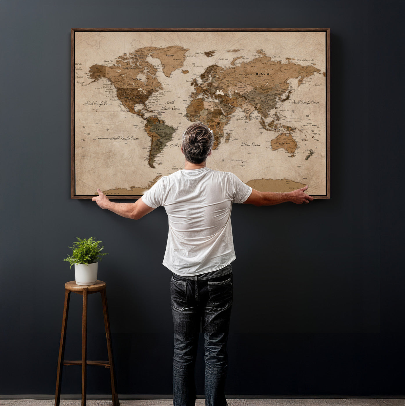 40064188-MGV-CV-36X24 - World Map Wall Art Canvas Print, Modern Decorative Framed Map Artwork Prints for Living Room, Office, Bedroom Wall Decor
