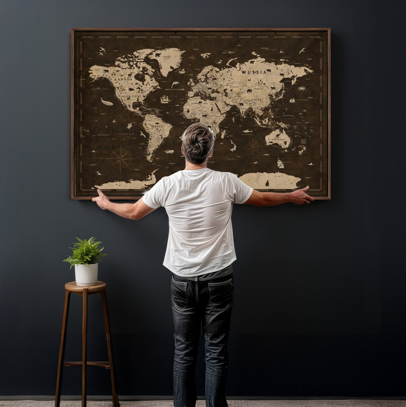 44276398-MGV-CV-36X24 - World Map Wall Art Canvas Print, Modern Decorative Framed Map Artwork Prints for Living Room, Office, Bedroom Wall Decor