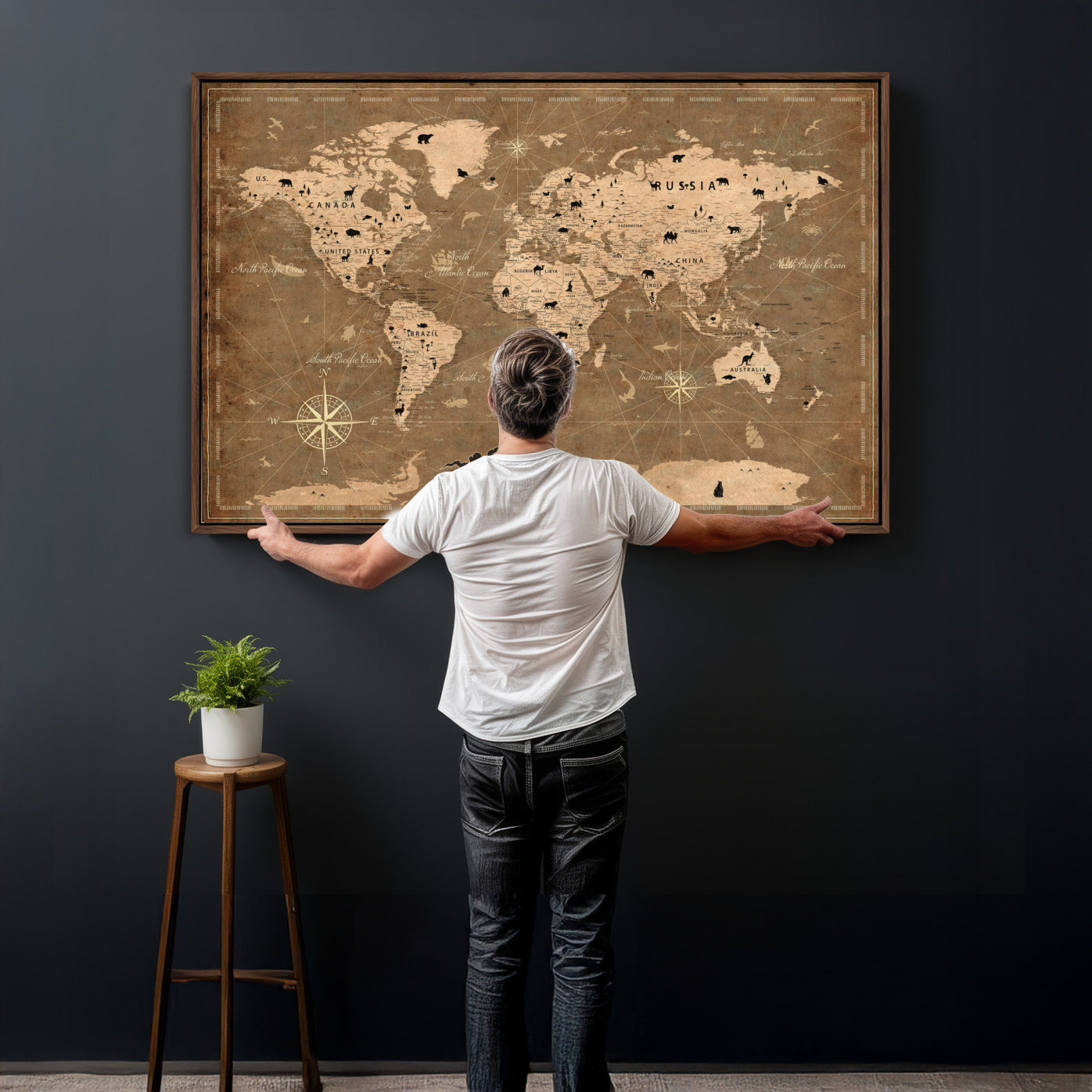 20759686-MGV-CV-36X24 - World Map Wall Art Canvas Print, Modern Decorative Framed Map Artwork Prints for Living Room, Office, Bedroom Wall Decor