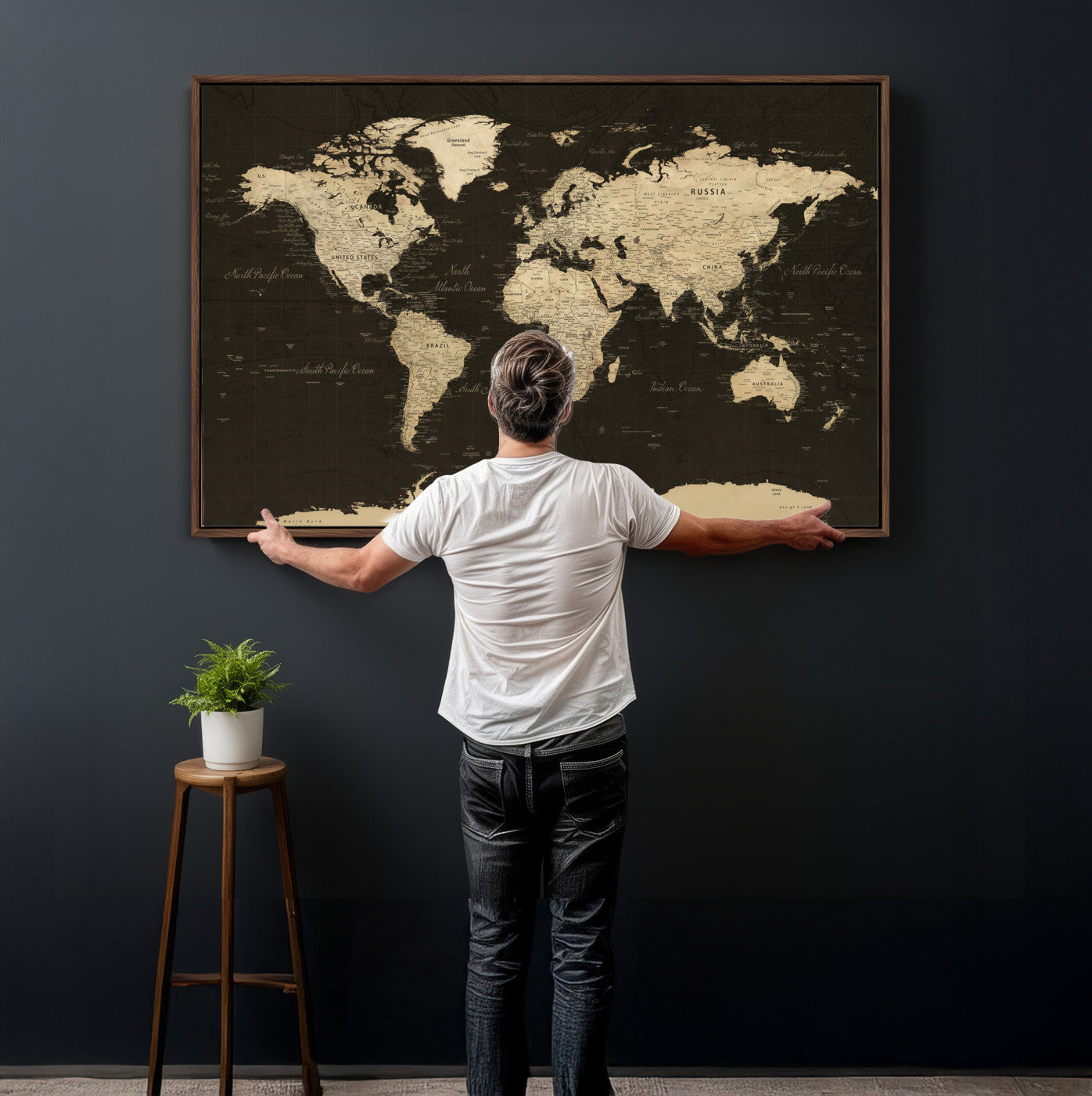 89024244-MGV-CV-36X24 - World Map Wall Art Canvas Print, Modern Decorative Framed Map Artwork Prints for Living Room, Office, Bedroom Wall Decor
