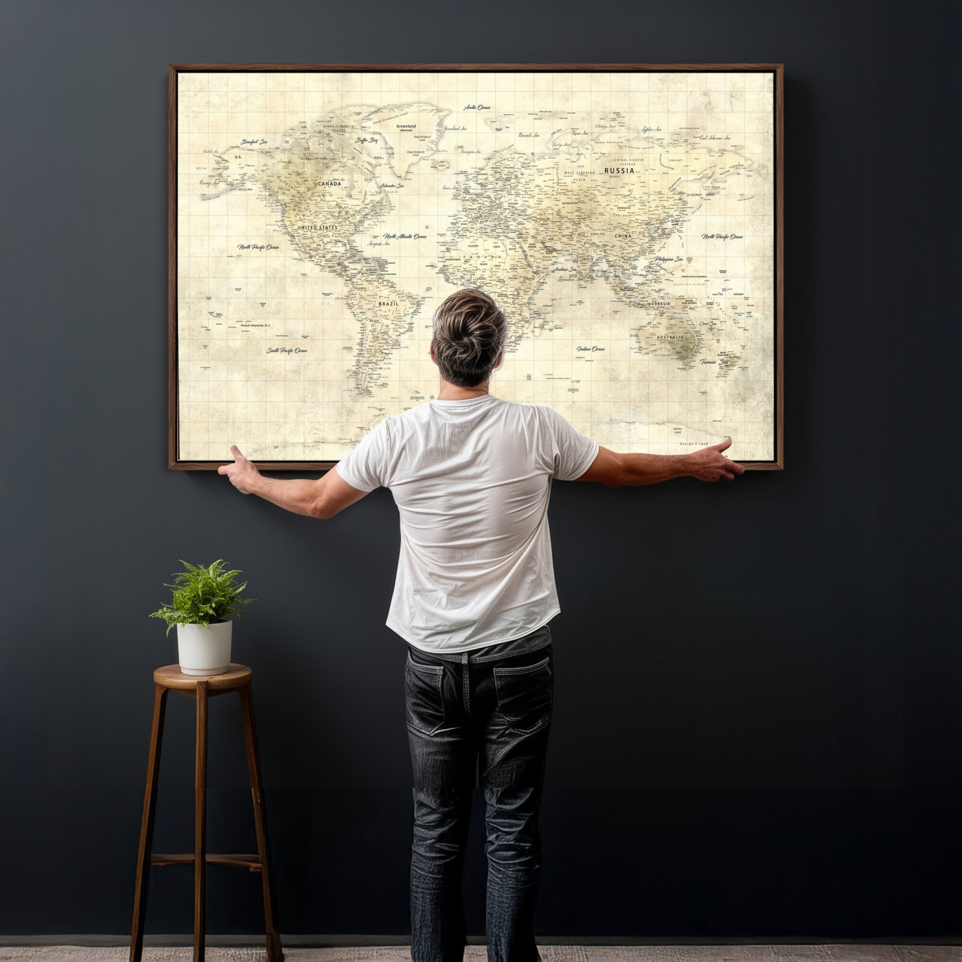 17101439-MGV-CV-36X24 - World Map Wall Art Canvas Print, Modern Decorative Framed Map Artwork Prints for Living Room, Office, Bedroom Wall Decor