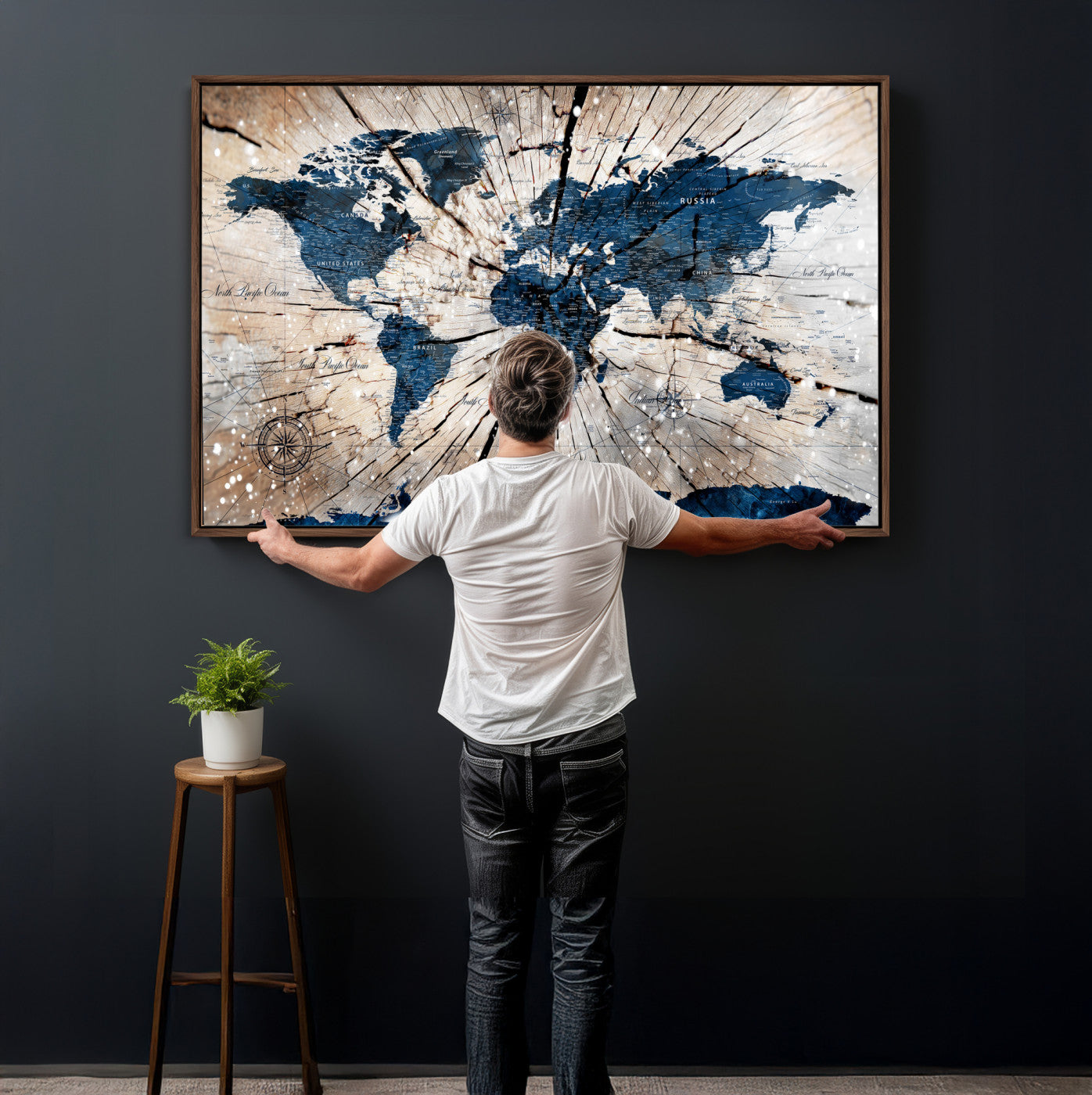 19478704-MGV-CV-36X24 - World Map Wall Art Canvas Print, Modern Decorative Framed Map Artwork Prints for Living Room, Office, Bedroom Wall Decor