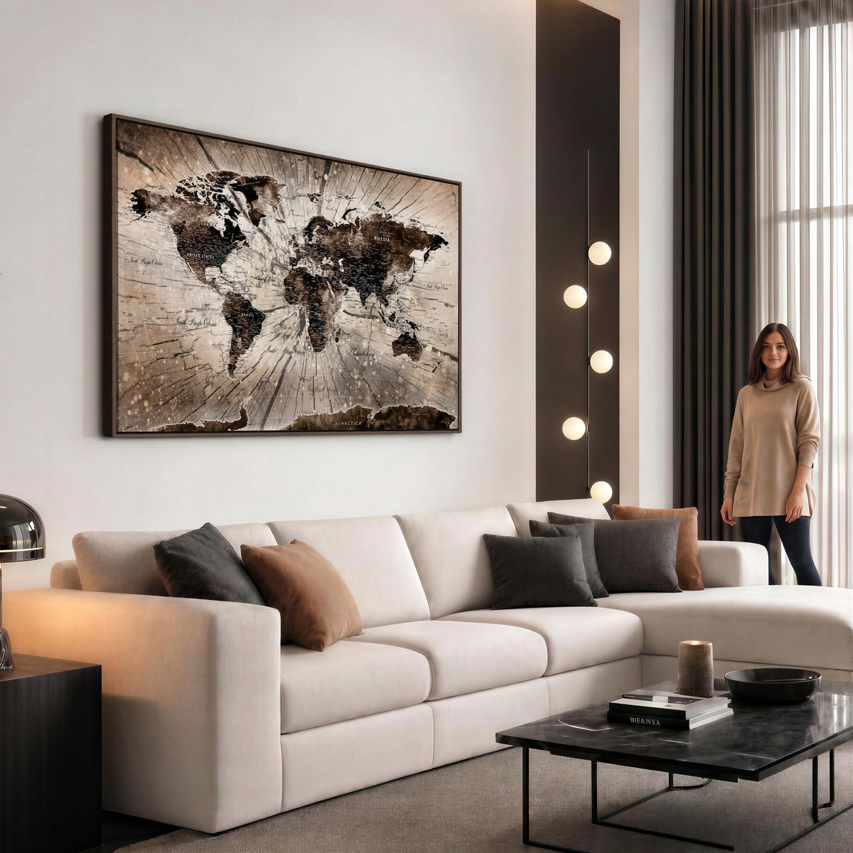 94623295-MGV-CV-36X24 - World Map Wall Art Canvas Print, Modern Decorative Framed Map Artwork Prints for Living Room, Office, Bedroom Wall Decor