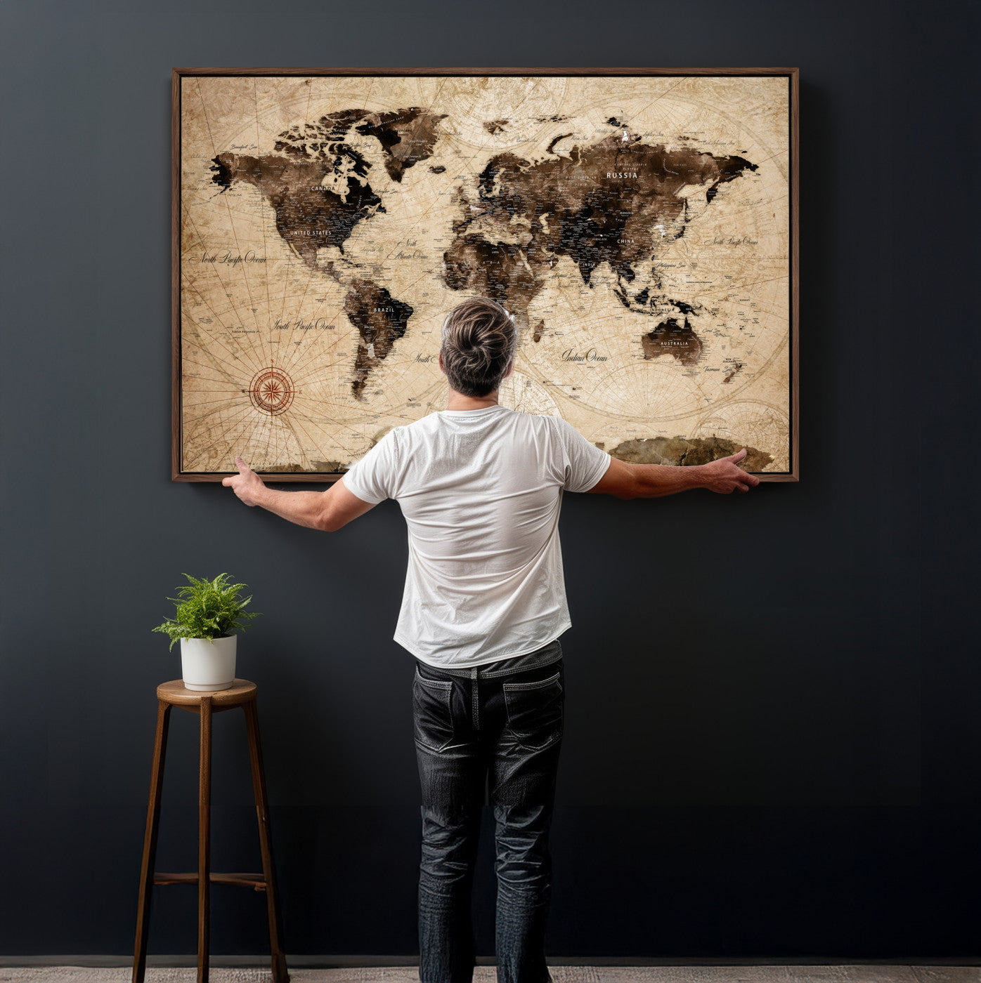 47657418-MGV-CV-36X24 - World Map Wall Art Canvas Print, Modern Decorative Framed Map Artwork Prints for Living Room, Office, Bedroom Wall Decor