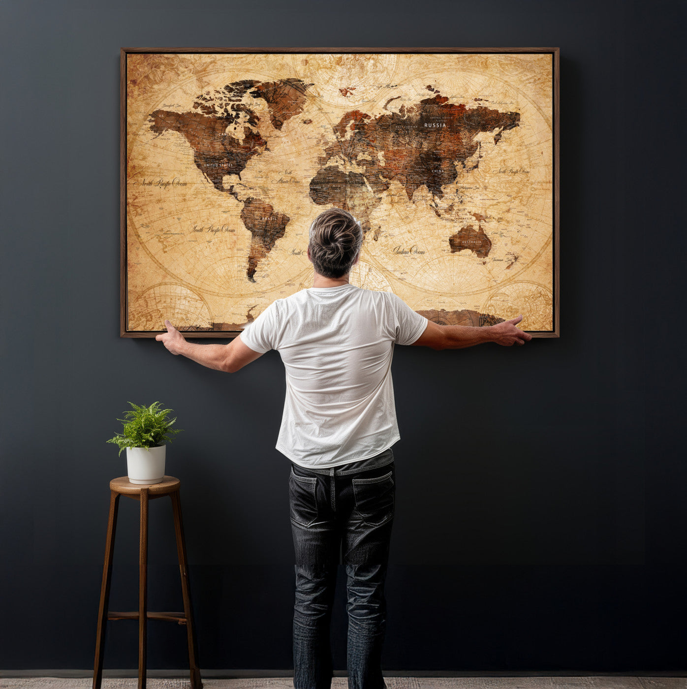 40760475-MGV-CV-36X24 - World Map Wall Art Canvas Print, Modern Decorative Framed Map Artwork Prints for Living Room, Office, Bedroom Wall Decor