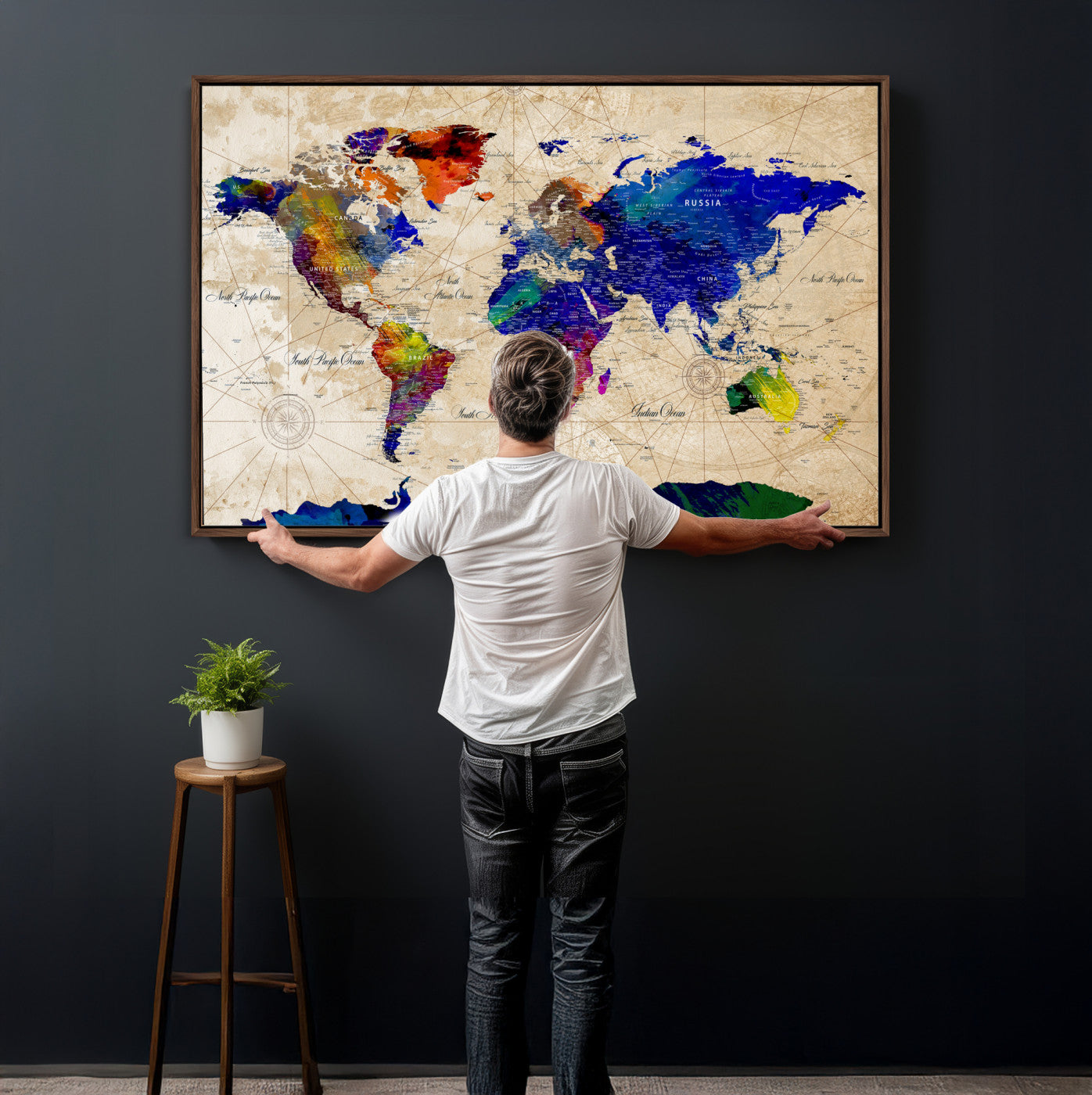 26284075-MGV-CV-36X24 - World Map Wall Art Canvas Print, Modern Decorative Framed Map Artwork Prints for Living Room, Office, Bedroom Wall Decor