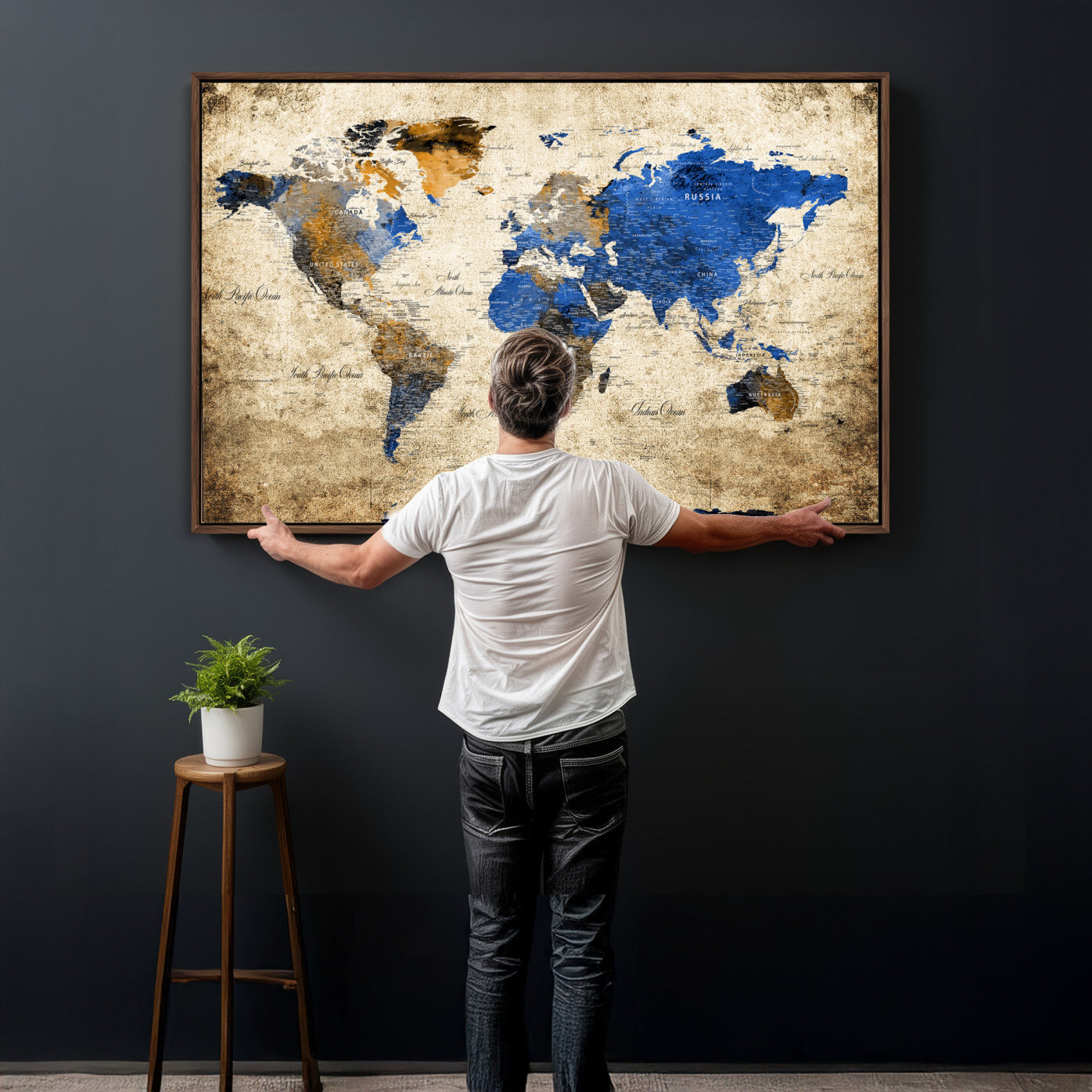 27314341-MGV-CV-36X24 - World Map Wall Art Canvas Print, Modern Decorative Framed Map Artwork Prints for Living Room, Office, Bedroom Wall Decor
