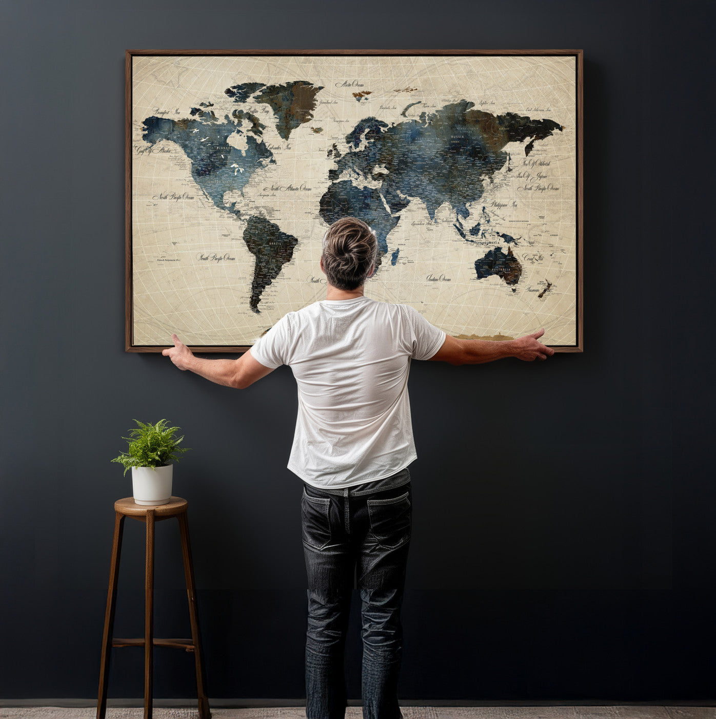 72927803-MGV-CV-36X24 - World Map Wall Art Canvas Print, Modern Decorative Framed Map Artwork Prints for Living Room, Office, Bedroom Wall Decor