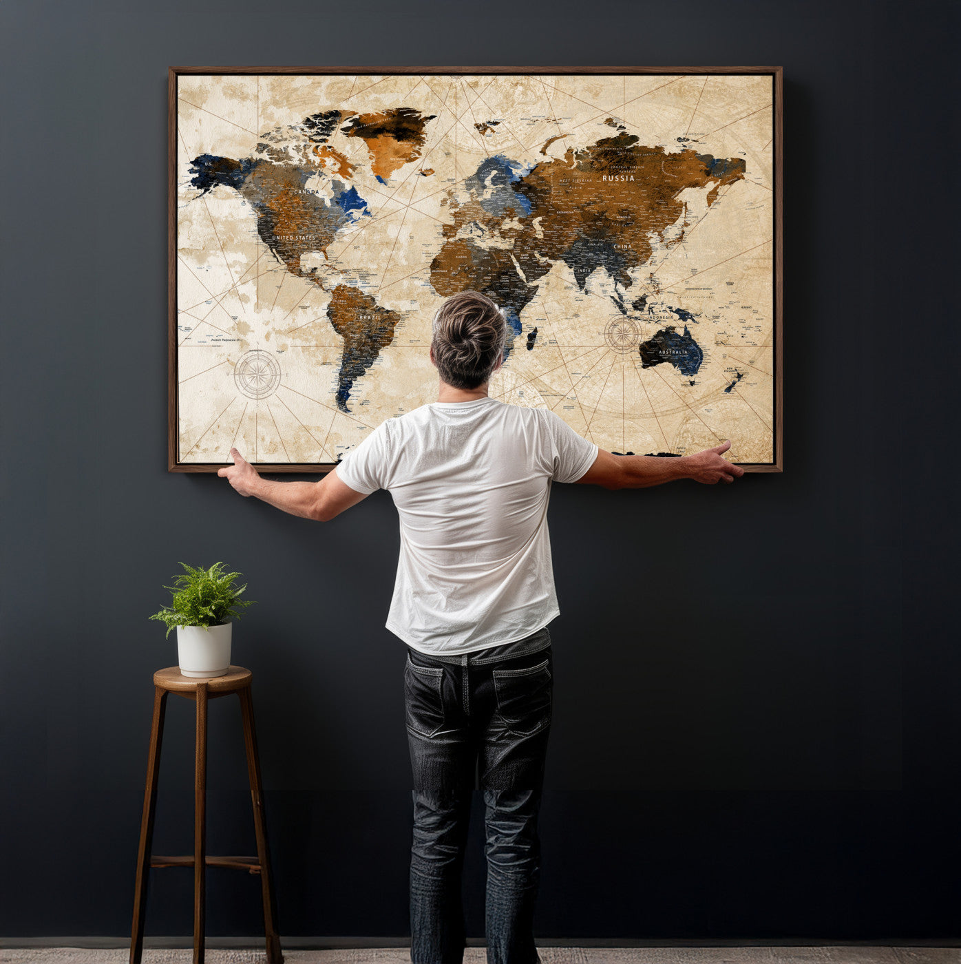 15727090-MGV-CV-36X24 - World Map Wall Art Canvas Print, Modern Decorative Framed Map Artwork Prints for Living Room, Office, Bedroom Wall Decor