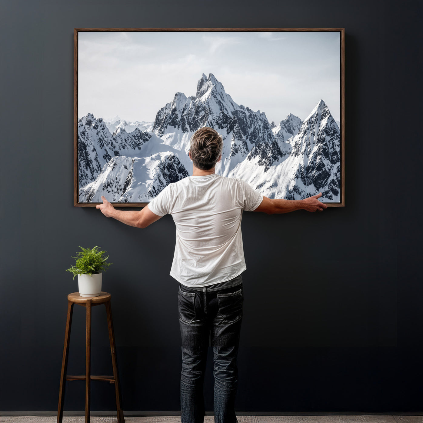 33126265-MGV-CV-36X24 - Snowy Mountain Range Canvas Print, Alpine Peaks Landscape Wall Art, Framed Canvas Ready to Hang