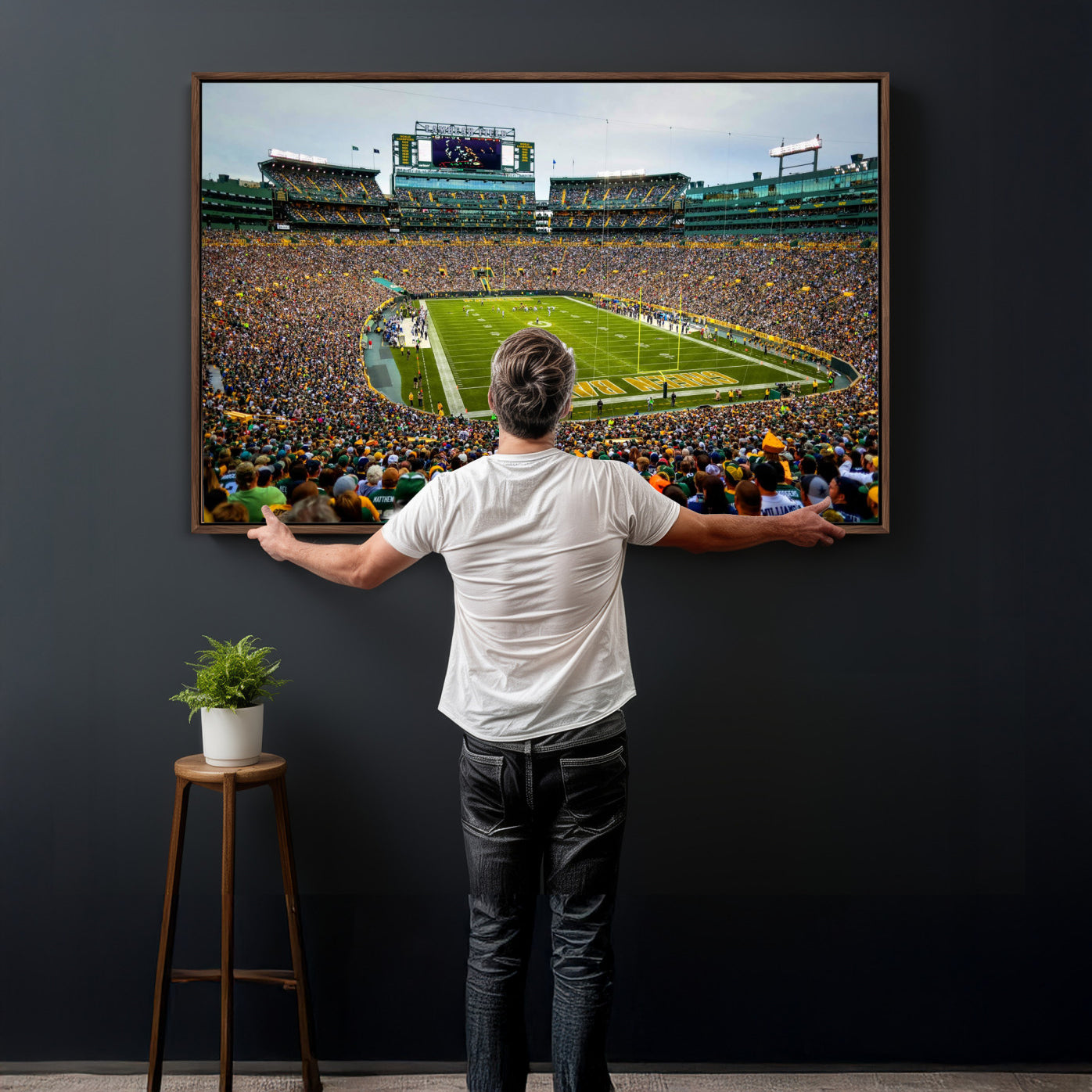 56521752-MGV-CV-36X24 - Green Bay Packers Stadium Wall Art Canvas Print, Lambeau Field Football Stadium Artwork, Framed Wall Art Ready to Hang