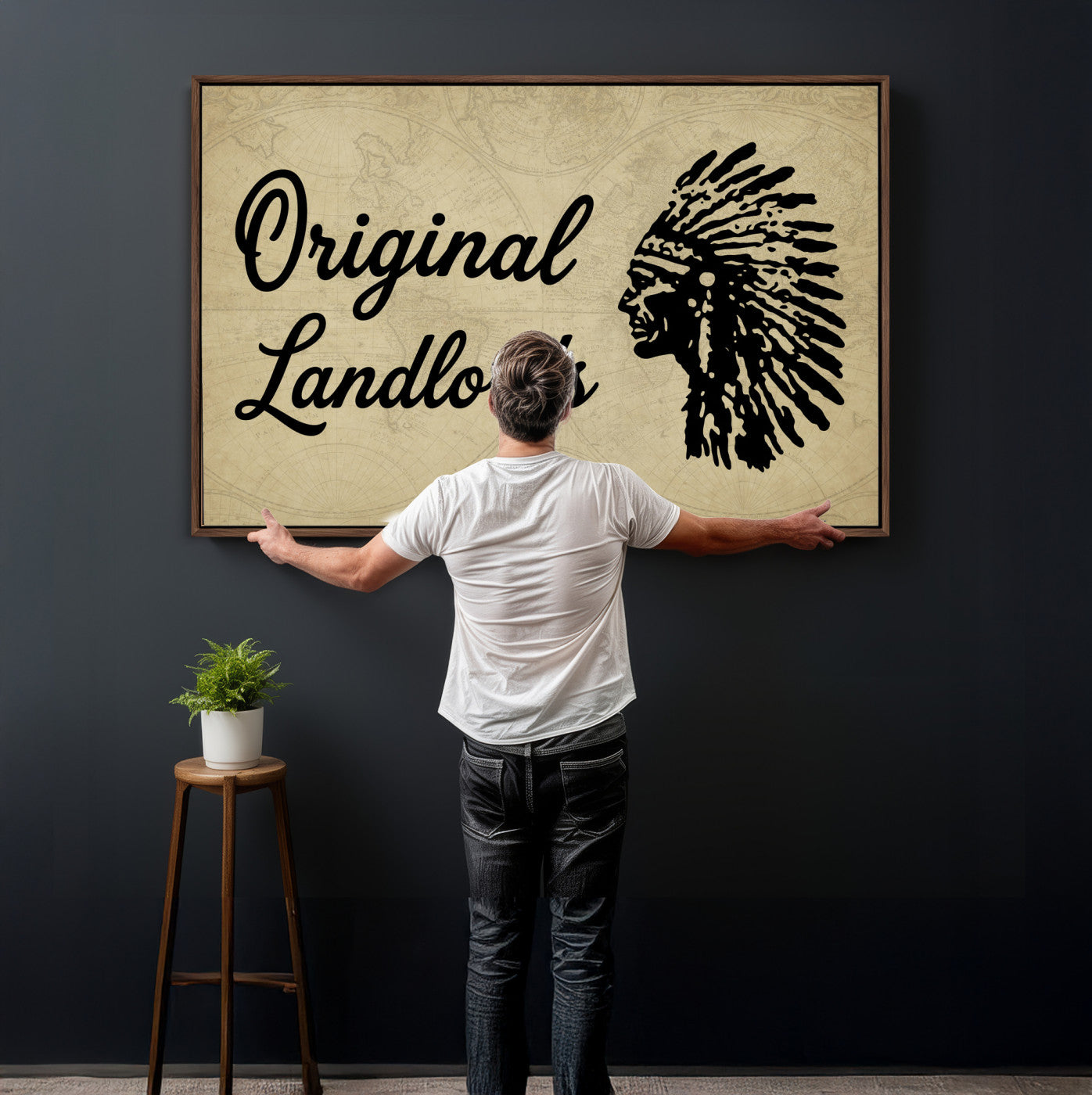 56844712-MGV-CV-36X24 - Original Landlords Wall Art Canvas Print, Native American Silhouette Artwork, Framed Wall Art Ready to Hang