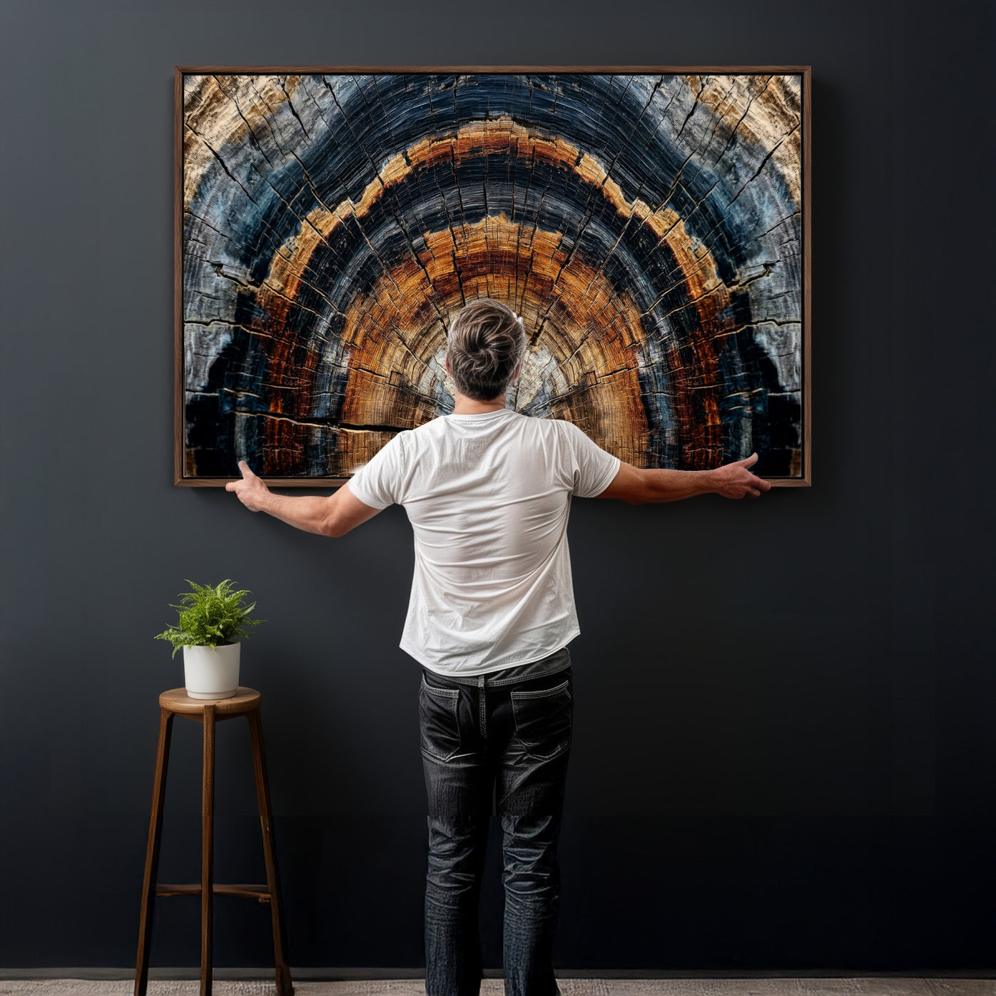 92693966A-MGV-CV-36X24 - Abstract Wood Grain Canvas Print, Tree Ring Pattern Wall Art, Framed Canvas Ready to Hang