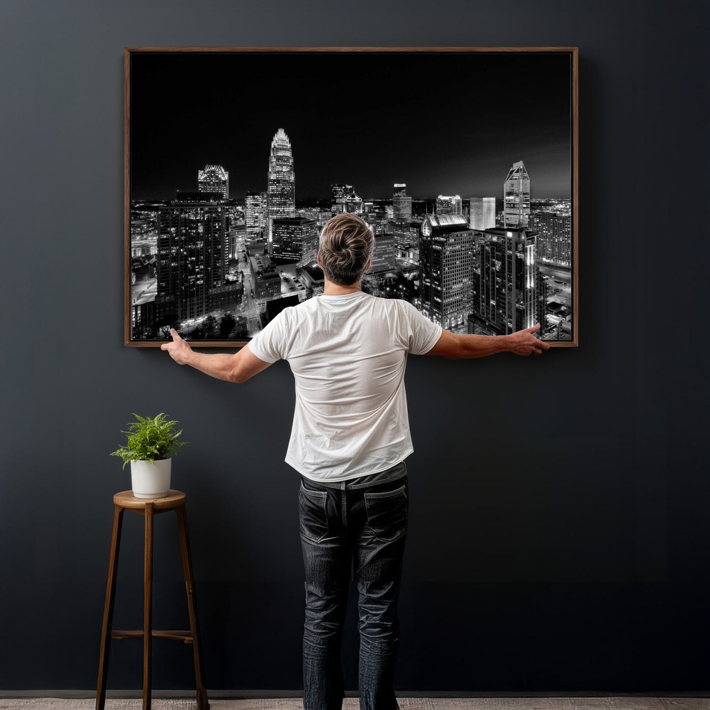 68329345-MGV-CV-36X24 - Atlanta Skyline Wall Art Canvas Print, Atlanta Downtown Night Cityscape Print for Modern Urban Wall Decor