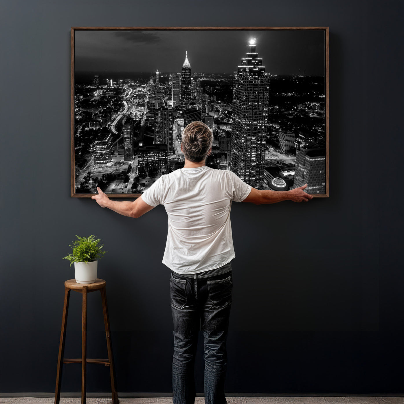 56773510-MGV-CV-36X24 - Atlanta Skyline Wall Art Canvas Print, Atlanta Downtown Night Cityscape Print for Modern Urban Wall Decor