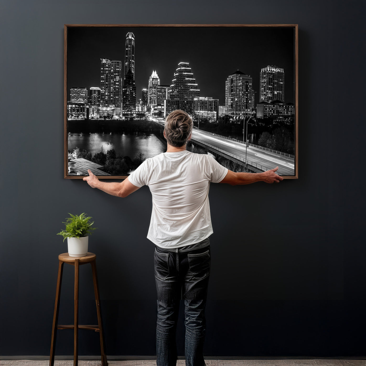 37531750-MGV-CV-36X24 - Austin Skyline Wall Art Canvas Print, Austin Downtown Night Cityscape Print for Modern Urban Wall Decor