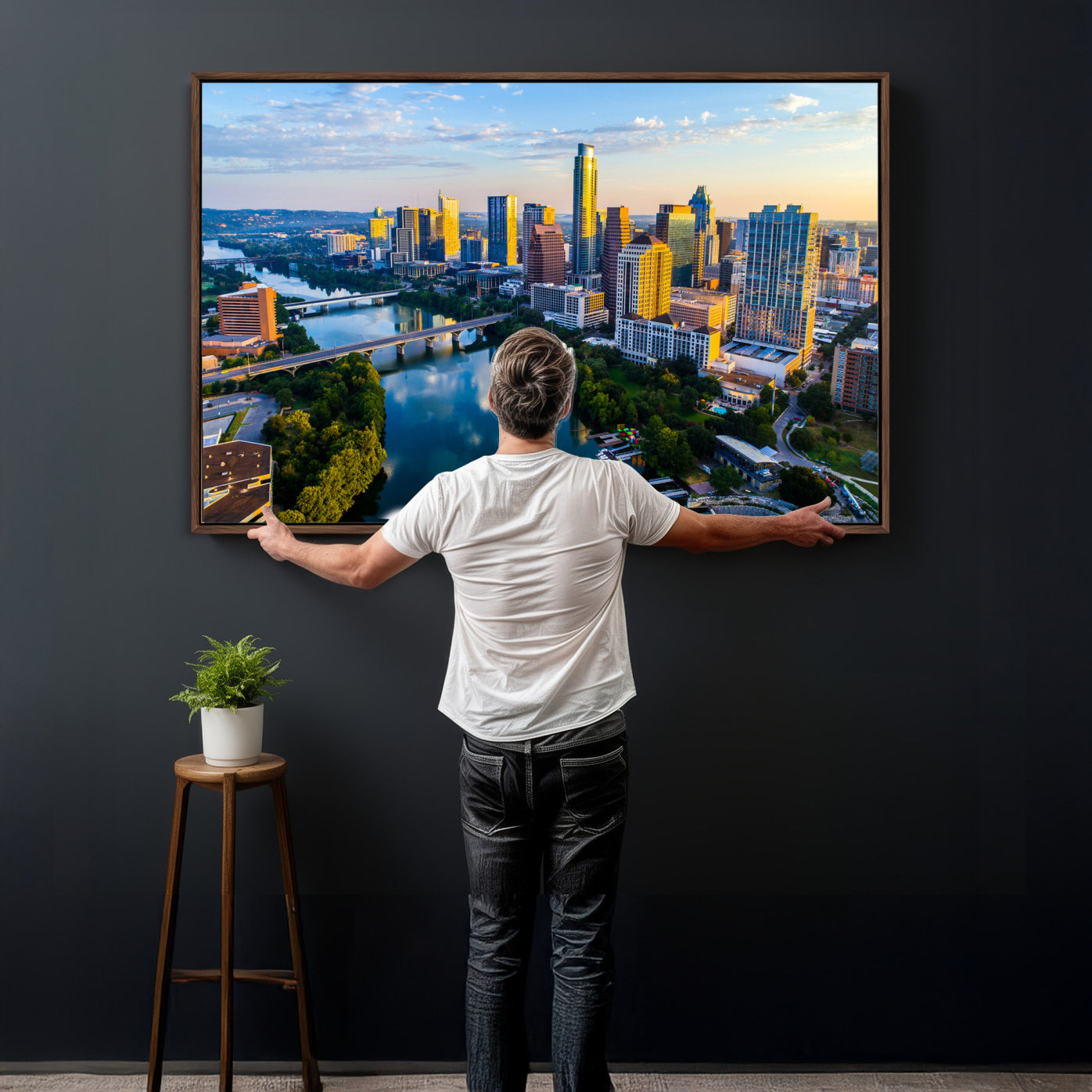 33675326-MGV-CV-36X24 - Austin Skyline Wall Art Canvas Print, Austin Downtown Night Cityscape Print for Modern Urban Wall Decor