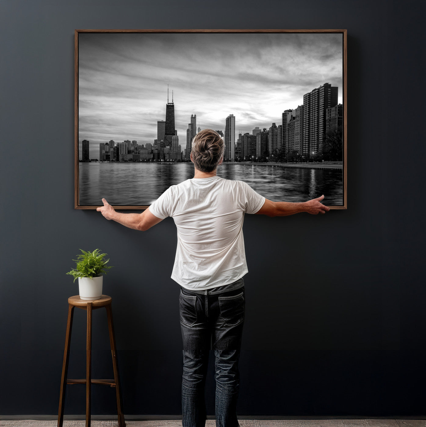 74552581-MGV-CV-36X24 - Chicago Wall Art Canvas Print, Chicago City Downtown Night Cityscape Print for Modern Urban Wall Decor
