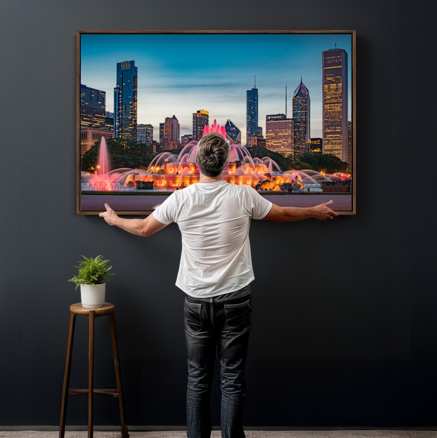 46805285-MGV-CV-36X24 - Chicago Wall Art Canvas Print, Chicago City Downtown Night Cityscape Print for Modern Urban Wall Decor