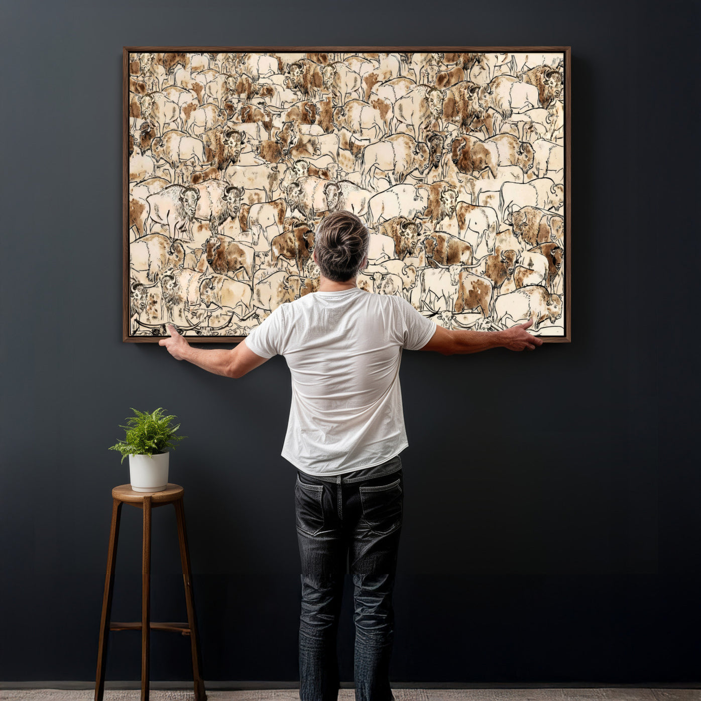 50142019-MGV-CV-36X24 - Farmhouse Animals Wall Art Canvas Print - Abstract Farm Animal Drawing Mid-Century Wall Art for Cabin Decor