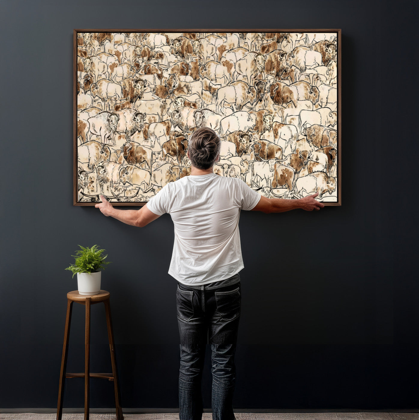 50142019-MGV-CV-36X24 - Farmhouse Animals Wall Art Canvas Print - Abstract Farm Animal Drawing Mid-Century Wall Art for Cabin Decor