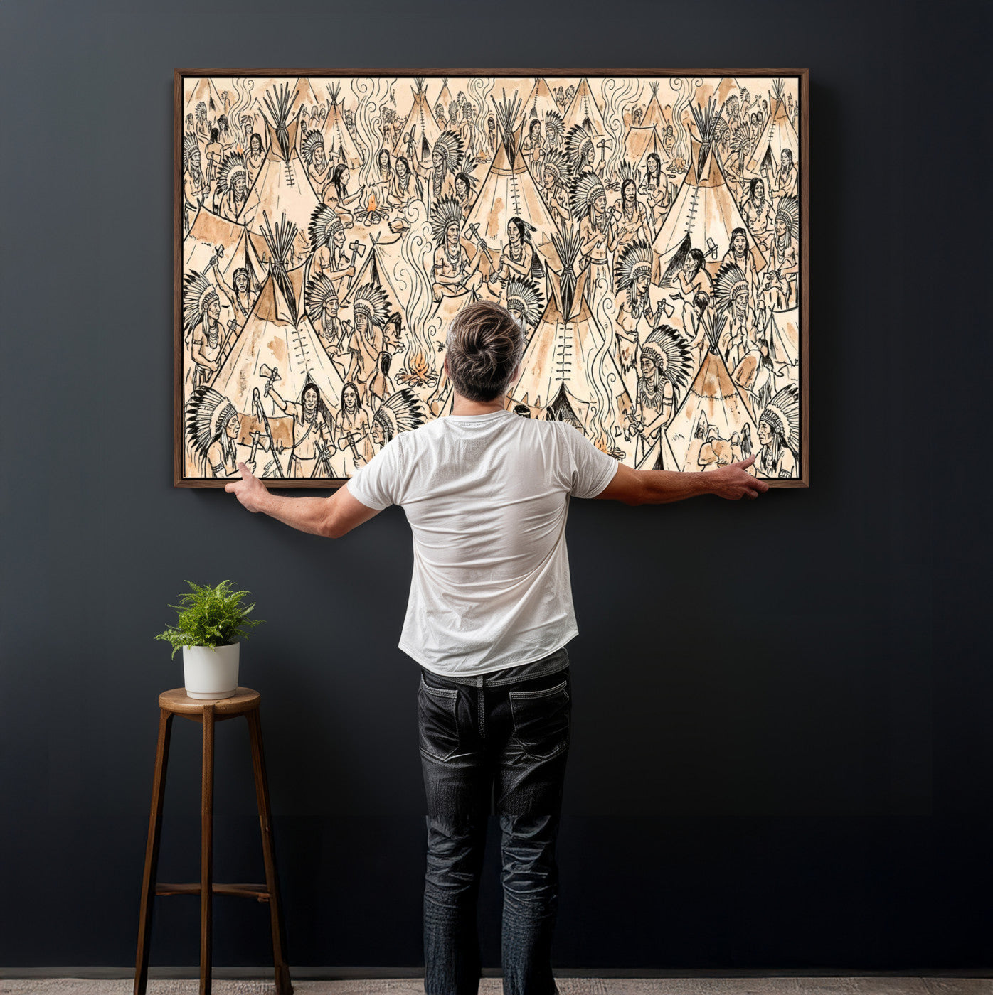 72739176-MGV-CV-36X24 - Farmhouse Animals Wall Art Canvas Print - Abstract Farm Animal Drawing Mid-Century Wall Art for Cabin Decor