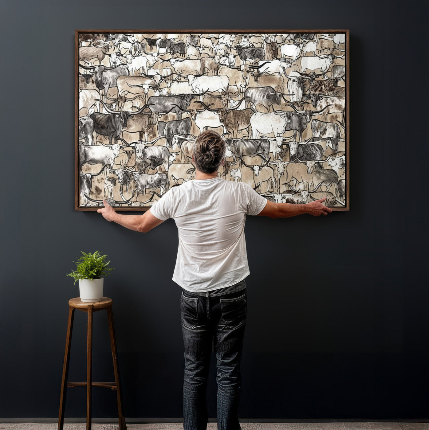 64368752-MGV-CV-36X24 - Farmhouse Animals Wall Art Canvas Print - Abstract Farm Animal Drawing Mid-Century Wall Art for Cabin Decor