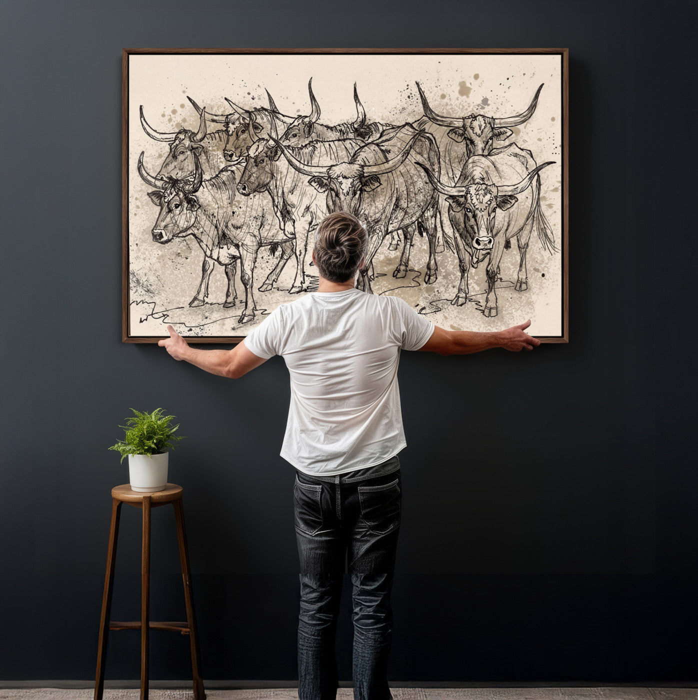 74232558-MGV-CV-36X24 - Farmhouse Animals Wall Art Canvas Print - Abstract Farm Animal Drawing Mid-Century Wall Art for Cabin Decor