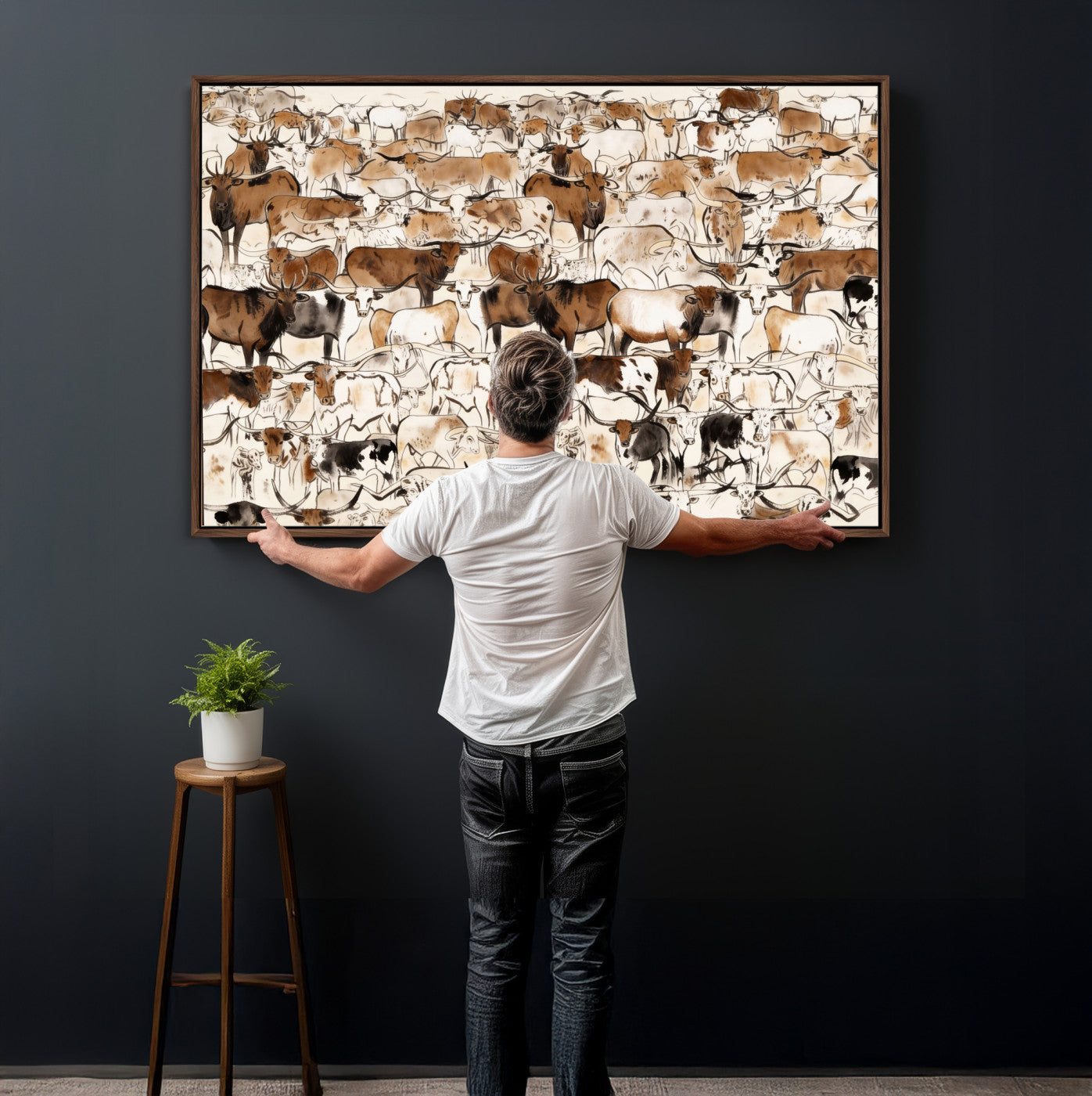 81416572-MGV-CV-36X24 - Farmhouse Animals Wall Art Canvas Print - Abstract Farm Animal Drawing Mid-Century Wall Art for Cabin Decor