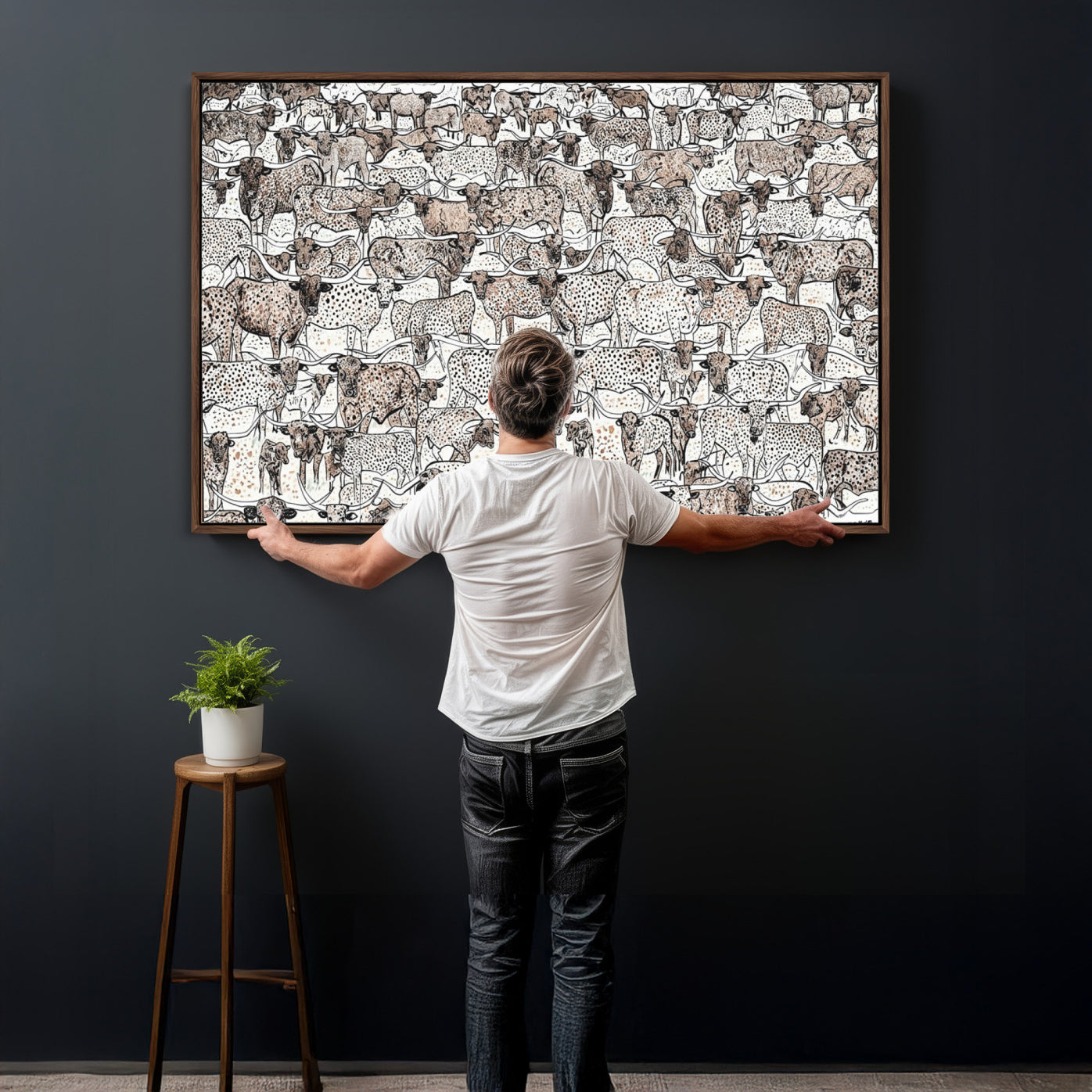 49200255-MGV-CV-36X24 - Farmhouse Animals Wall Art Canvas Print - Abstract Farm Animal Drawing Mid-Century Wall Art for Cabin Decor