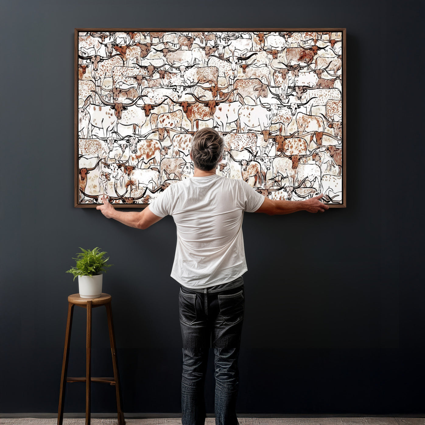 71869761-MGV-CV-36X24 - Farmhouse Animals Wall Art Canvas Print - Abstract Farm Animal Drawing Mid-Century Wall Art for Cabin Decor