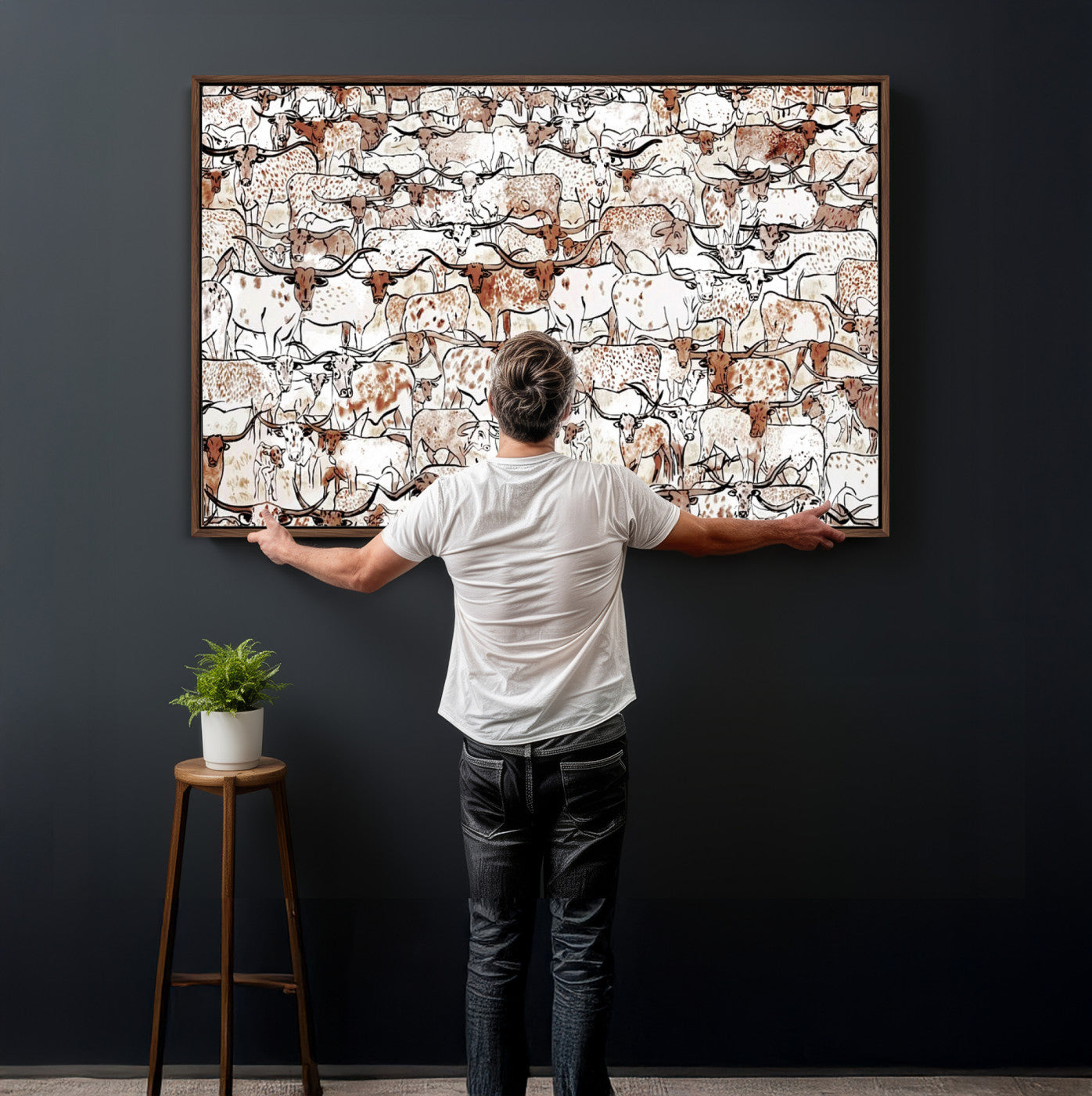 71869761-MGV-CV-36X24 - Farmhouse Animals Wall Art Canvas Print - Abstract Farm Animal Drawing Mid-Century Wall Art for Cabin Decor