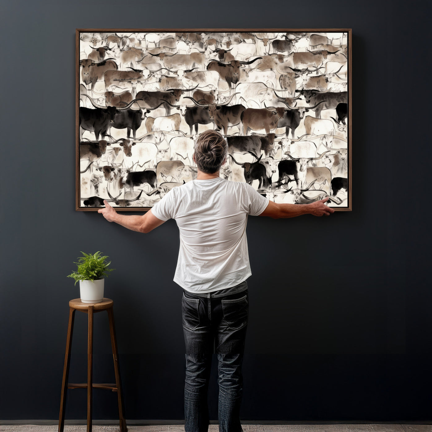 46084312-MGV-CV-36X24 - Farmhouse Animals Wall Art Canvas Print - Abstract Farm Animal Drawing Mid-Century Wall Art for Cabin Decor