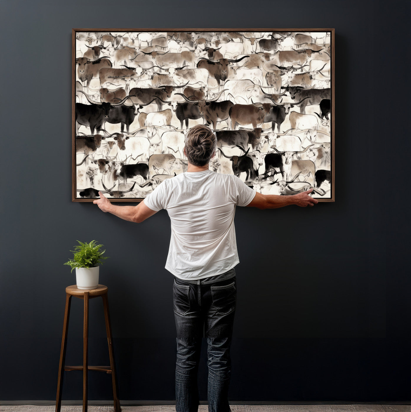 46084312-MGV-CV-36X24 - Farmhouse Animals Wall Art Canvas Print - Abstract Farm Animal Drawing Mid-Century Wall Art for Cabin Decor