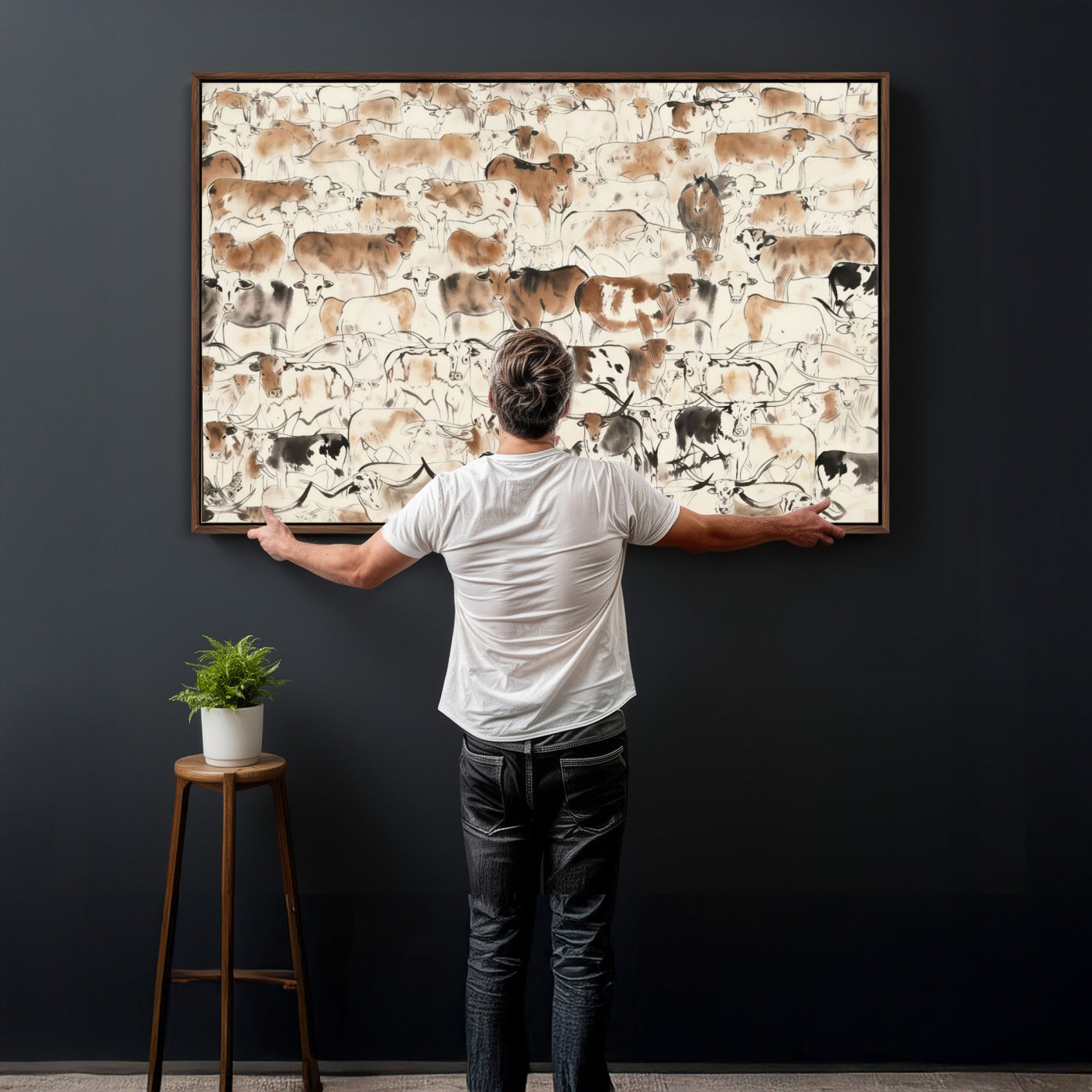 69961368-MGV-CV-36X24 - Farmhouse Animals Wall Art Canvas Print - Abstract Farm Animal Drawing Mid-Century Wall Art for Cabin Decor