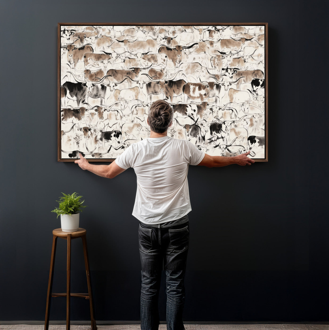 66685375-MGV-CV-36X24 - Farmhouse Animals Wall Art Canvas Print - Abstract Farm Animal Drawing Mid-Century Wall Art for Cabin Decor