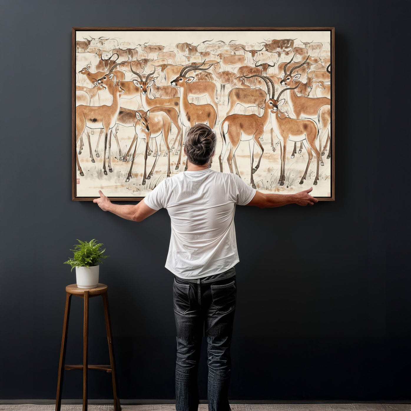 67375088-MGV-CV-36X24 - Farmhouse Animals Wall Art Canvas Print - Abstract Farm Animal Drawing Mid-Century Wall Art for Cabin Decor